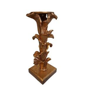 Gold Floral Stalk Candlestick Candle Holder With Square Base